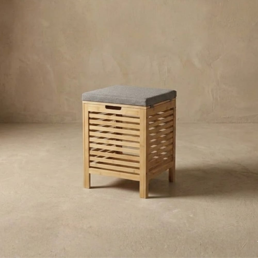 Wäschekorb aus Bambus mit Sitz, 40 l, beige - Maisons Du Monde