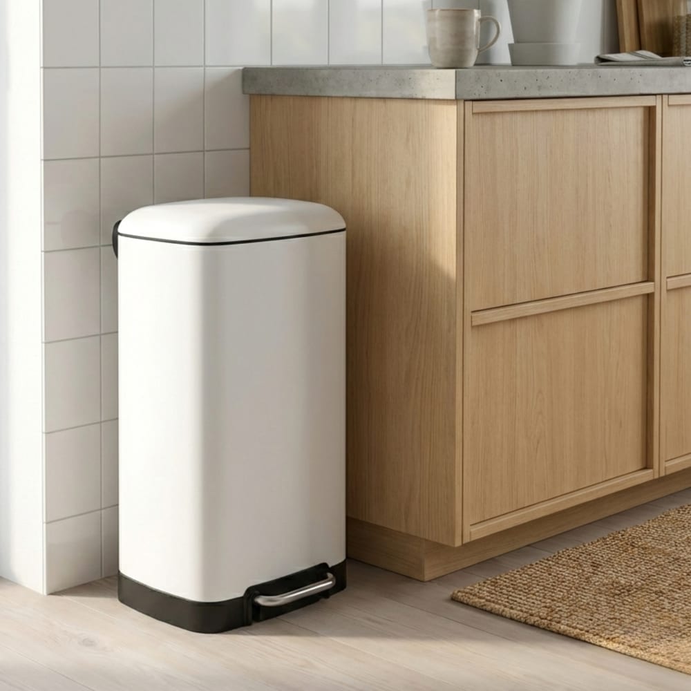 Müllbehälter mit Pedal aus Metall, 30 l, weiß - Maisons Du Monde