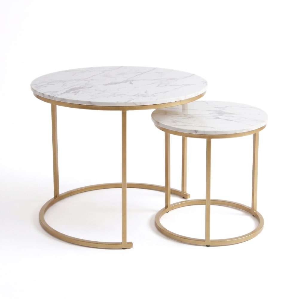 2er-Set Couchtische rund, Ø 60 x 50 cm, gold-weiß - Maisons Du