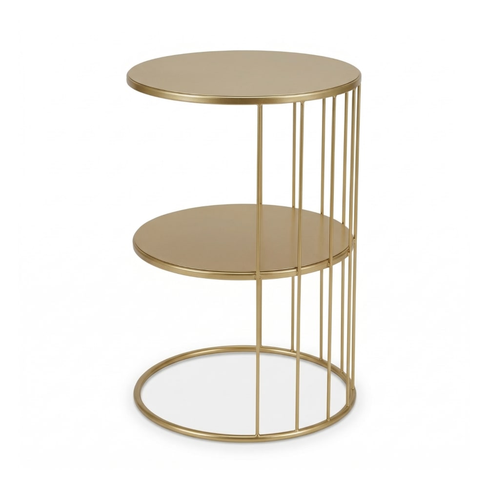 Runder Couchtisch aus Metall mit Regal, 52 cm, golden - Maisons