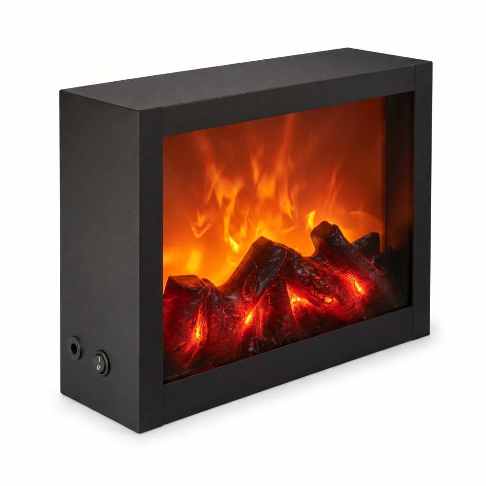Dekorativer LED-Kamin aus Metall, 10 x 29 x 23 cm, schwarz -