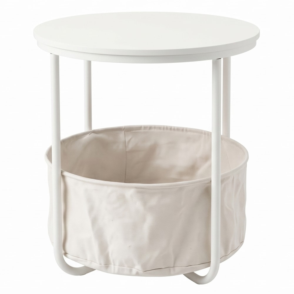 Runder Beistelltisch mit Korb aus Metall, Ø 45 x 50 cm, weiß -