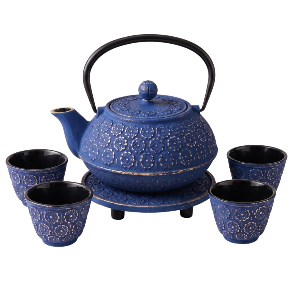 Teekannen-Set aus Gusseisen mit Sieb, 1 l, marineblau - Maisons