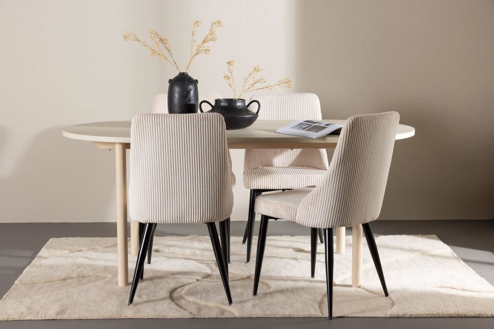 Essgruppe Esstisch 180*90cm mit Stühlen Leone aus Cord - Maisons