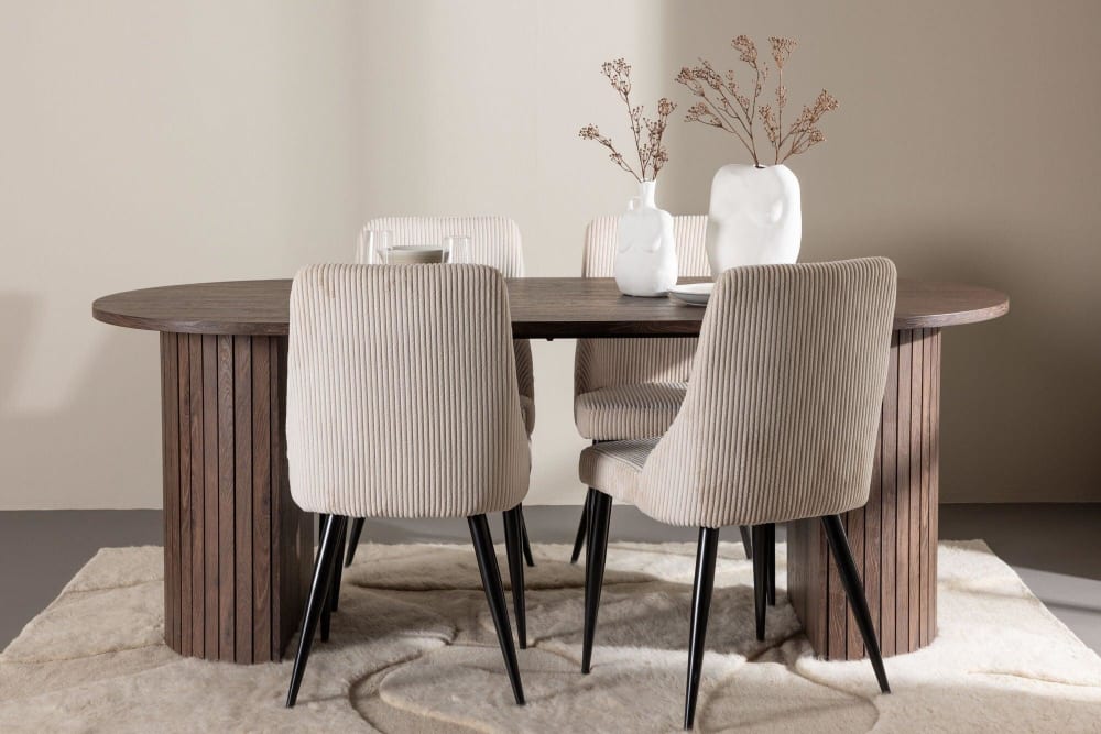 Essgruppe Esstisch 200*90cm mit Stühlen Leone aus Cord - Maisons