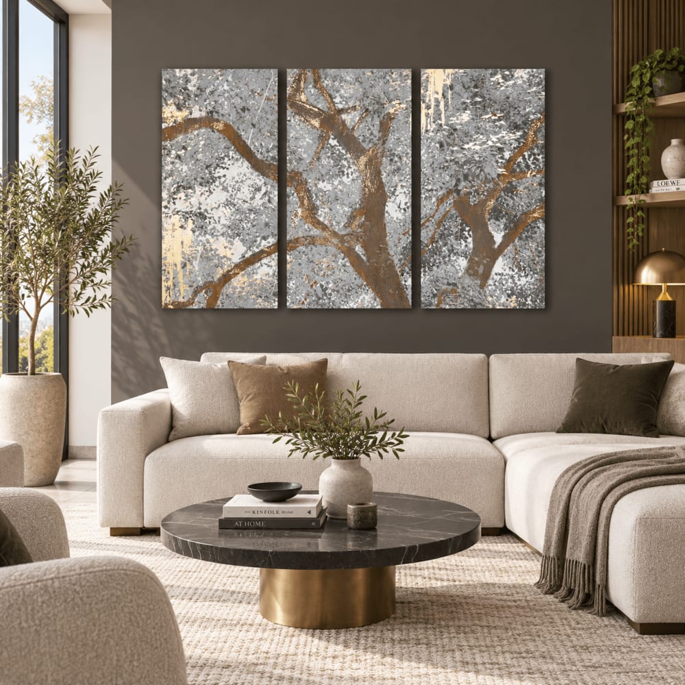 Ensemble de 3 tableaux arbre en tissu et mdf multicolore 150x3x100 cm