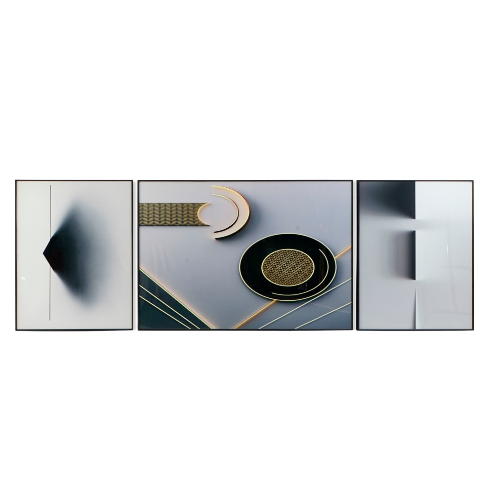 Ensemble de 3 tableaux abstrait en aluminium et mdf gris 240x3x80 cm — vue 3