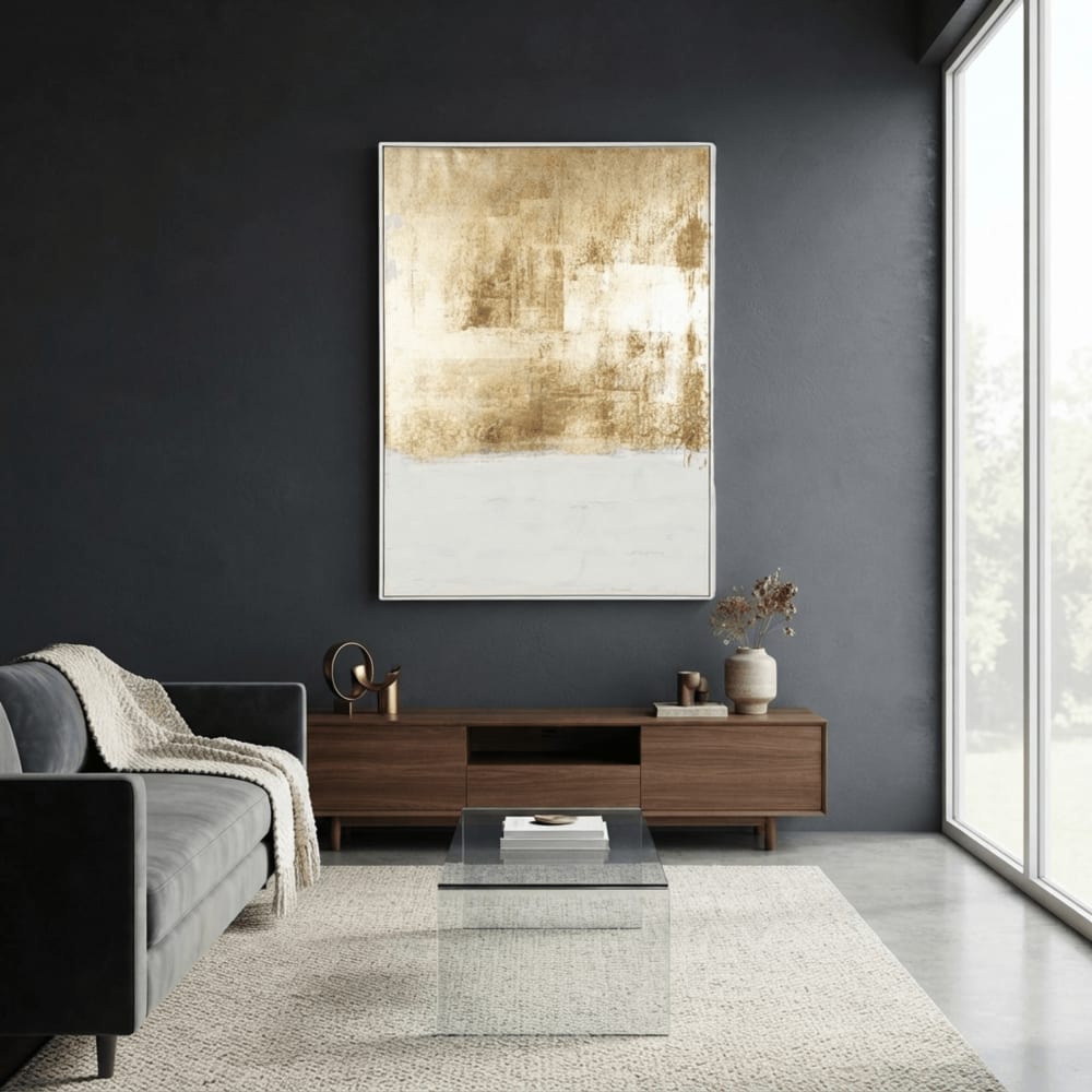 Tableau peint main en tissu doré 103x4x142 cm