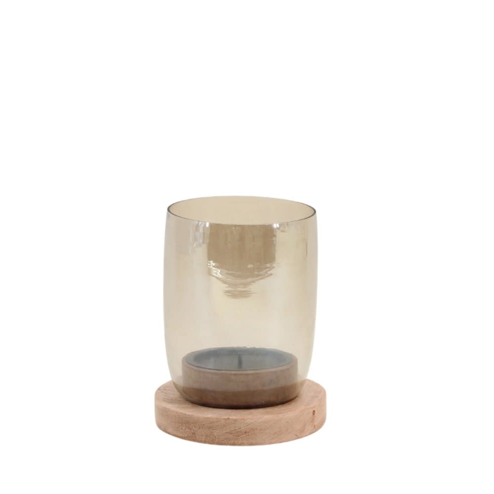 Photophore en verre et bois 19x15cm Photophore en verre et bois 19x15cm