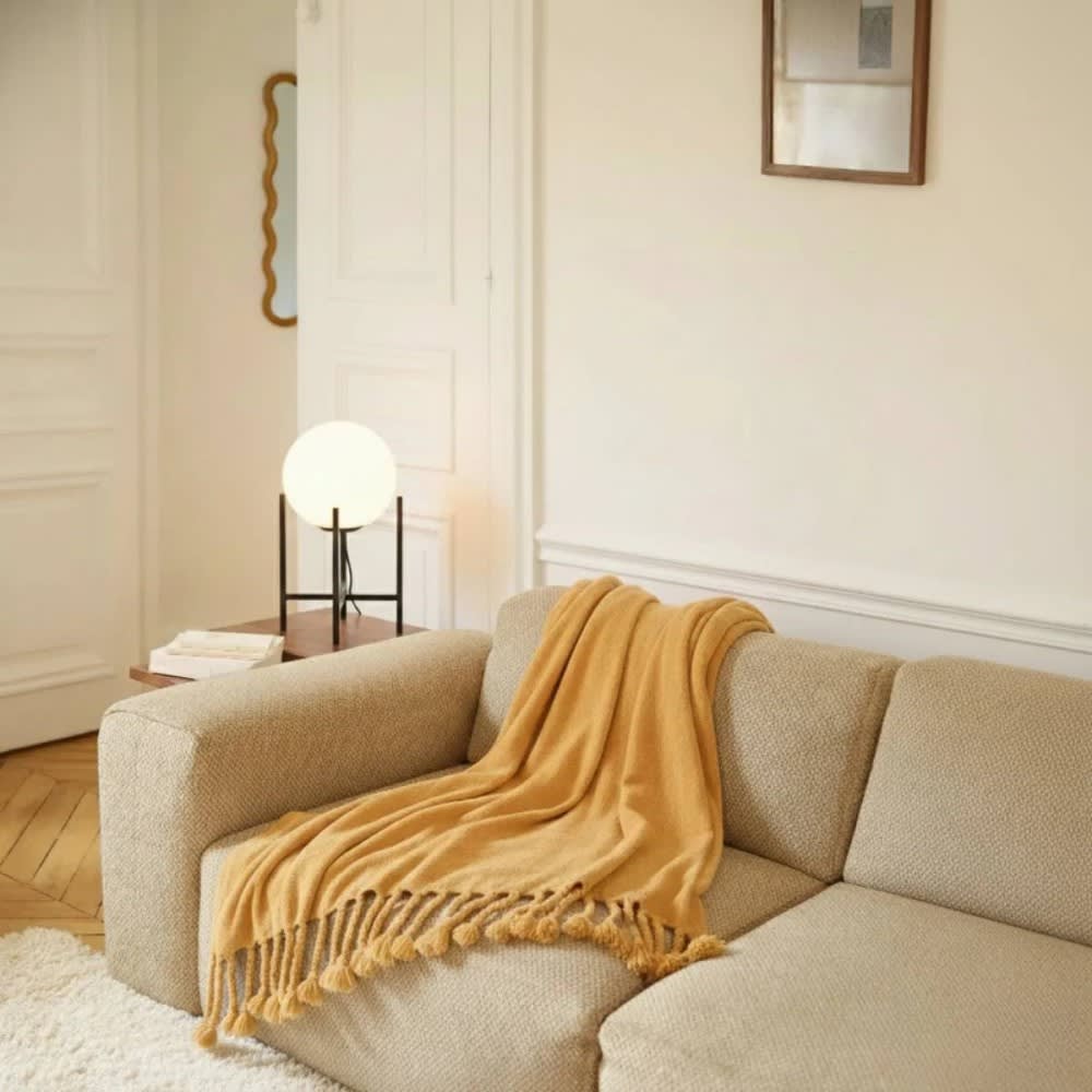 Plaid tissu chenille jaune 130x170cm Plaid tissu chenille jaune 130x170cm