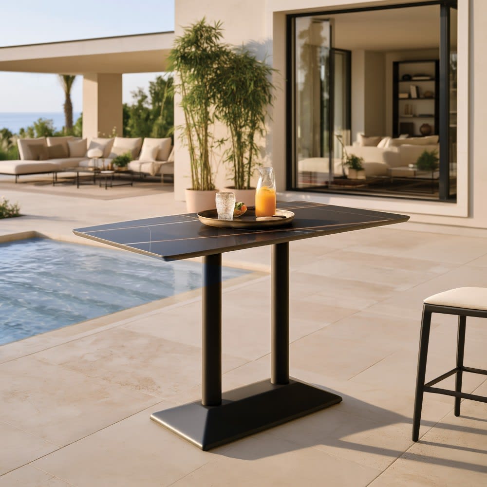Table bistrot rect. 120x70cm en céramique marbré noir