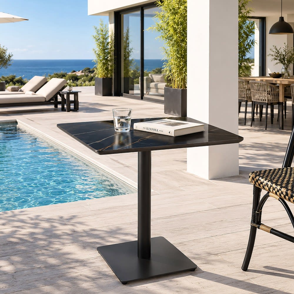 Table bistrot 70x70cm en céramique marbré noir Table bistrot 70x70cm en céramique marbré noir