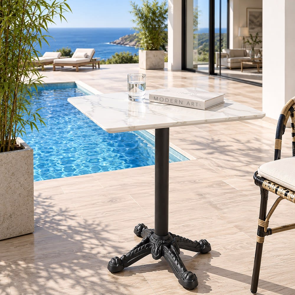 Table bistrot 70x70cm pliable en céramique marbré blanc Table bistrot 70x70cm pliable en céramique marbré blanc
