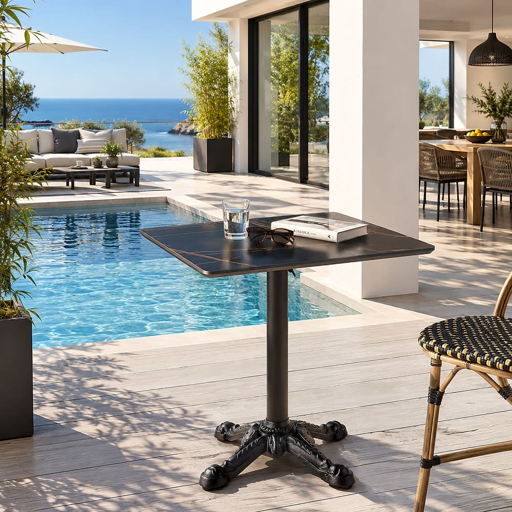 Table bistrot 70x70cm pliable en céramique marbré noir Table bistrot 70x70cm pliable en céramique marbré noir