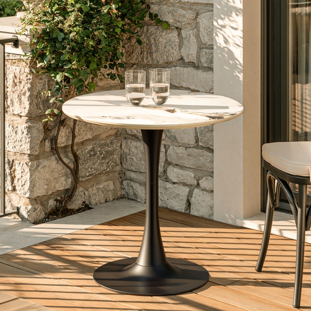 Table bistrot en céramique marbré clair d70cm Table bistrot en céramique marbré clair d70cm