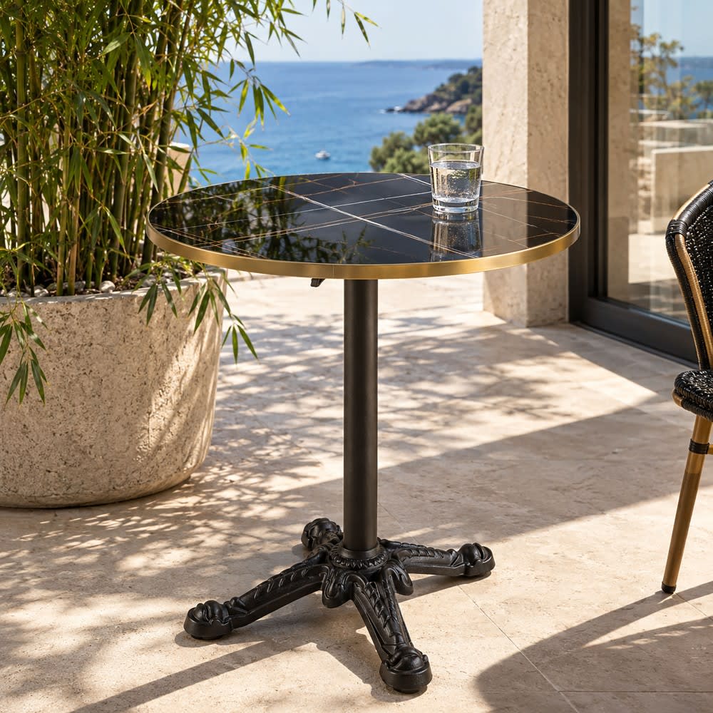 Table bistrot pliable en céramique marbré noir d70cm Table bistrot pliable en céramique marbré noir d70cm