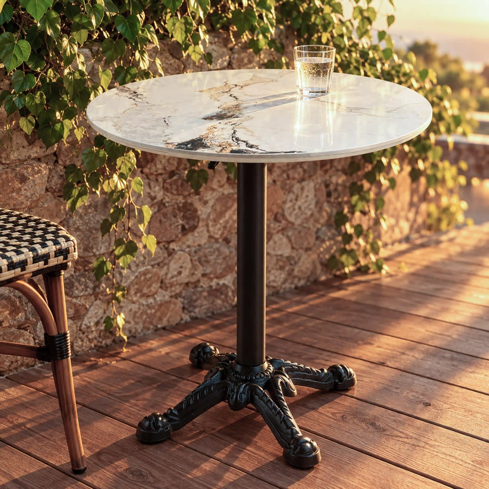 Table bistrot pliable en céramique marbré clair d70cm Table bistrot pliable en céramique marbré clair d70cm