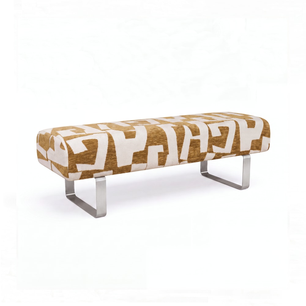 Banc en tissu texturé à motifs moutarde Banc en tissu texturé à motifs moutarde