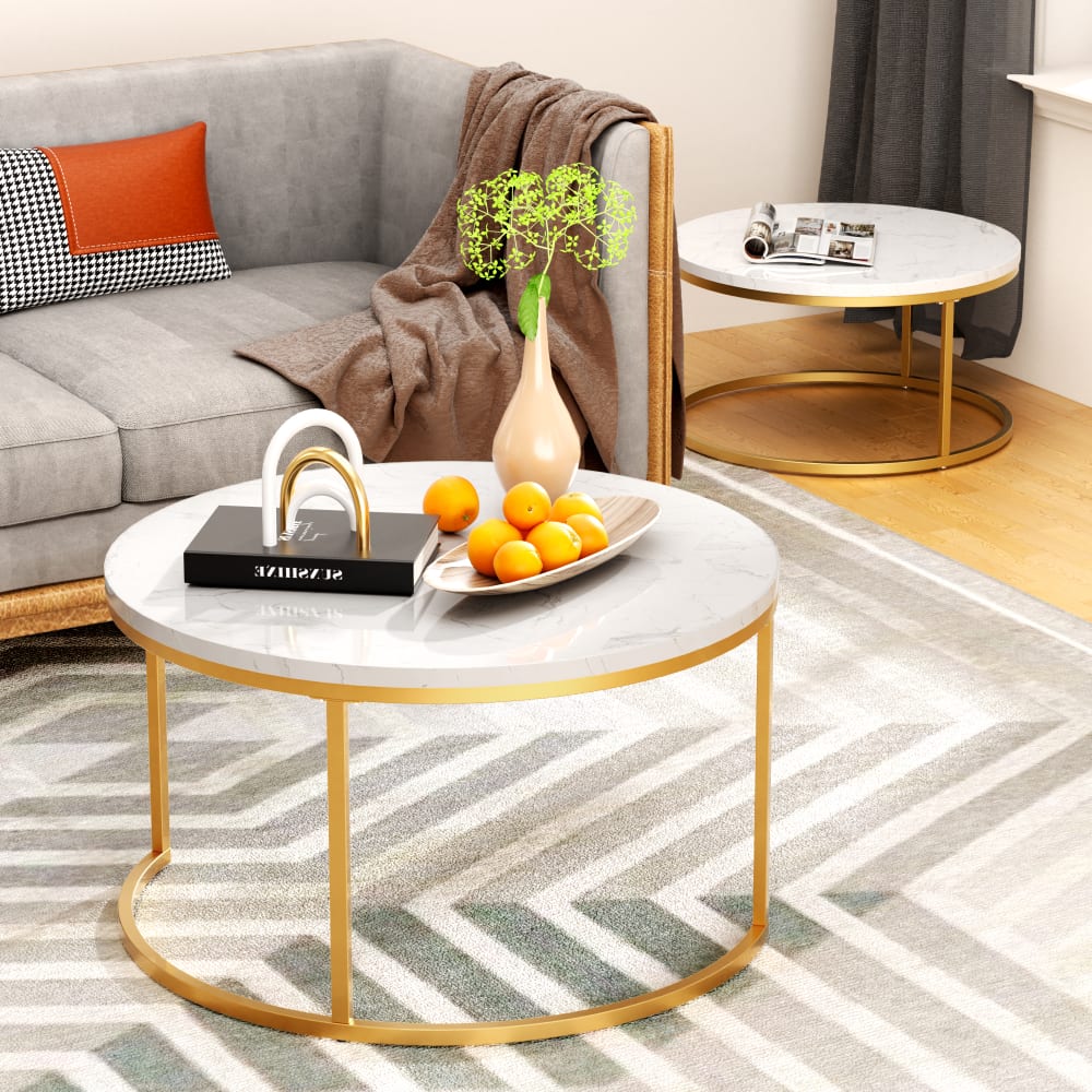 2er Set runde Satztische Weiß 80x80x45 cm - Maisons Du Monde