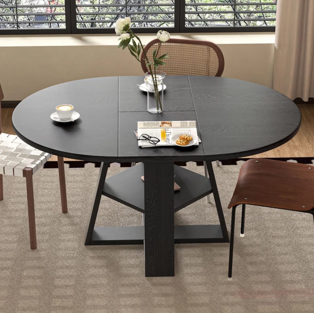 Ausziehbarer Esstisch mit Stauraum 110/150x110 cm, Schwarz -