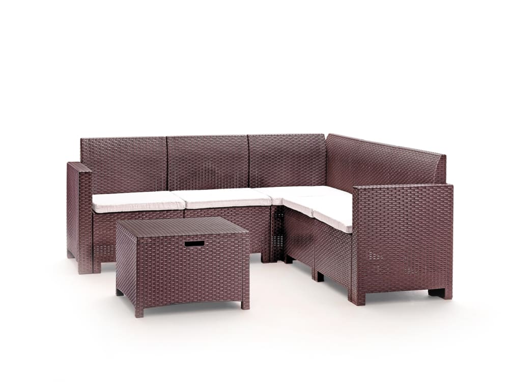 Salon de jardin 5 places en rotin, marron