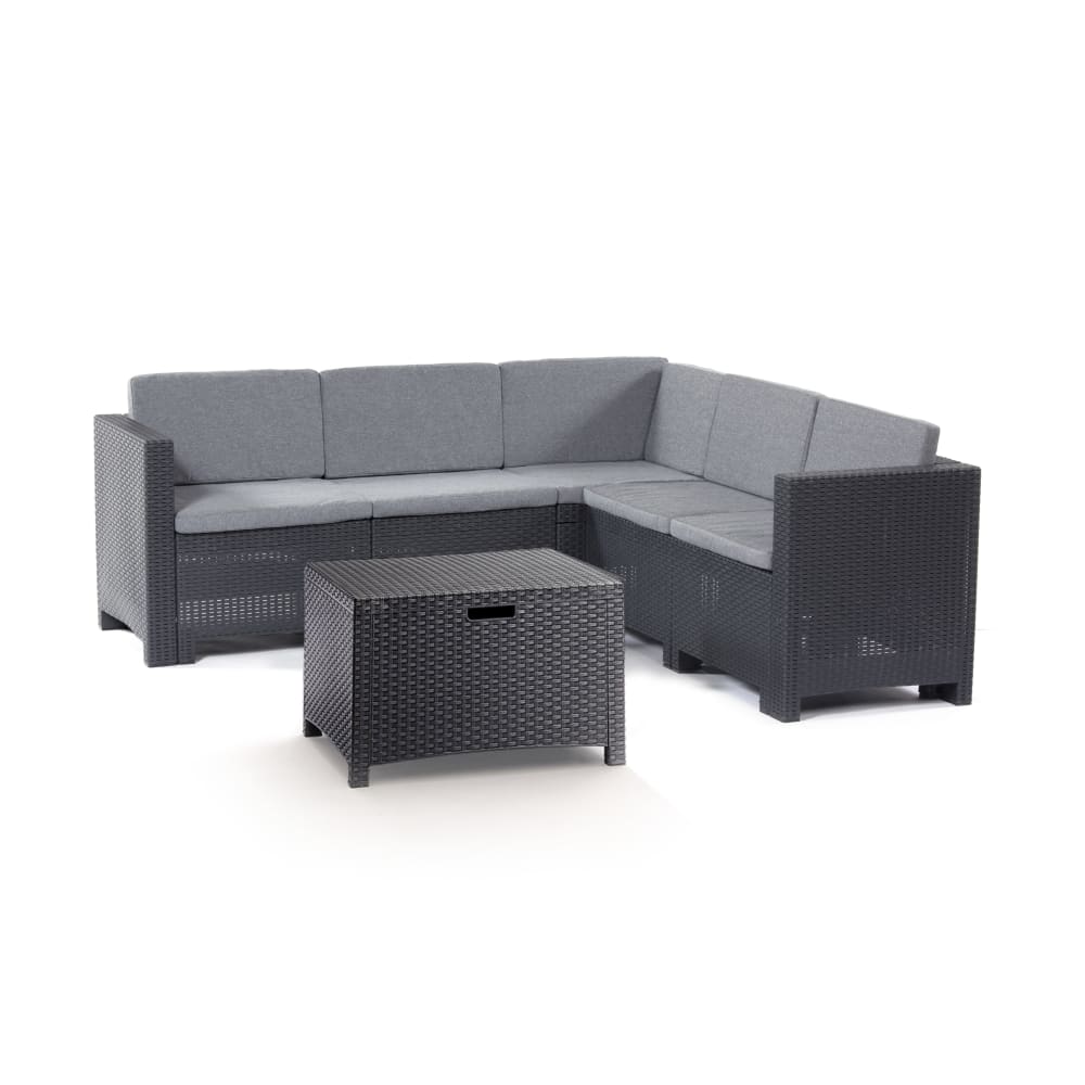 Salon de jardin 5 places en rotin, anthracite