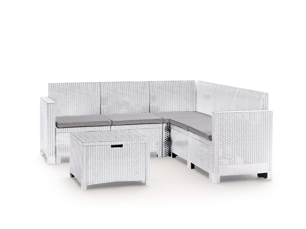 Salon de jardin 5 places en rotin, blanc