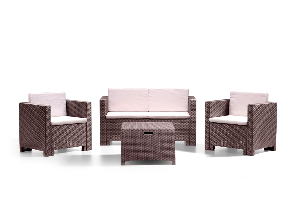 Salon de jardin 4 places en rotin, marron Salon de jardin 4 places en rotin, marron