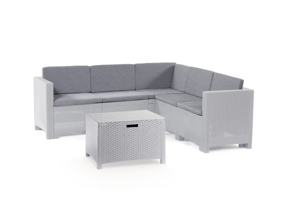 Salon de jardin 5 places en rotin, blanc