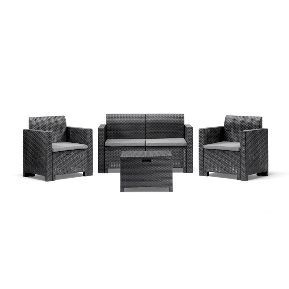 Salon de jardin 4 places en rotin, anthracite Salon de jardin 4 places en rotin, anthracite