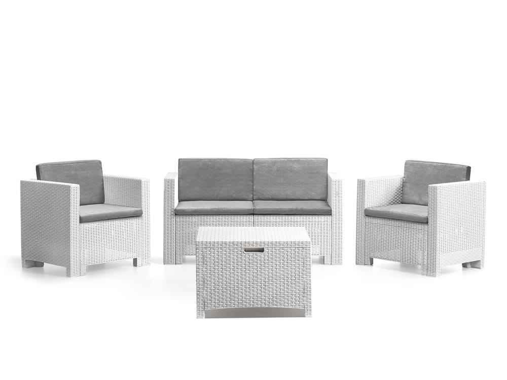 Salon de jardin 4 places en rotin, blanc Salon de jardin 4 places en rotin, blanc