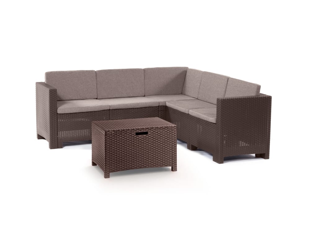 Salon de jardin 5 places en rotin, marron