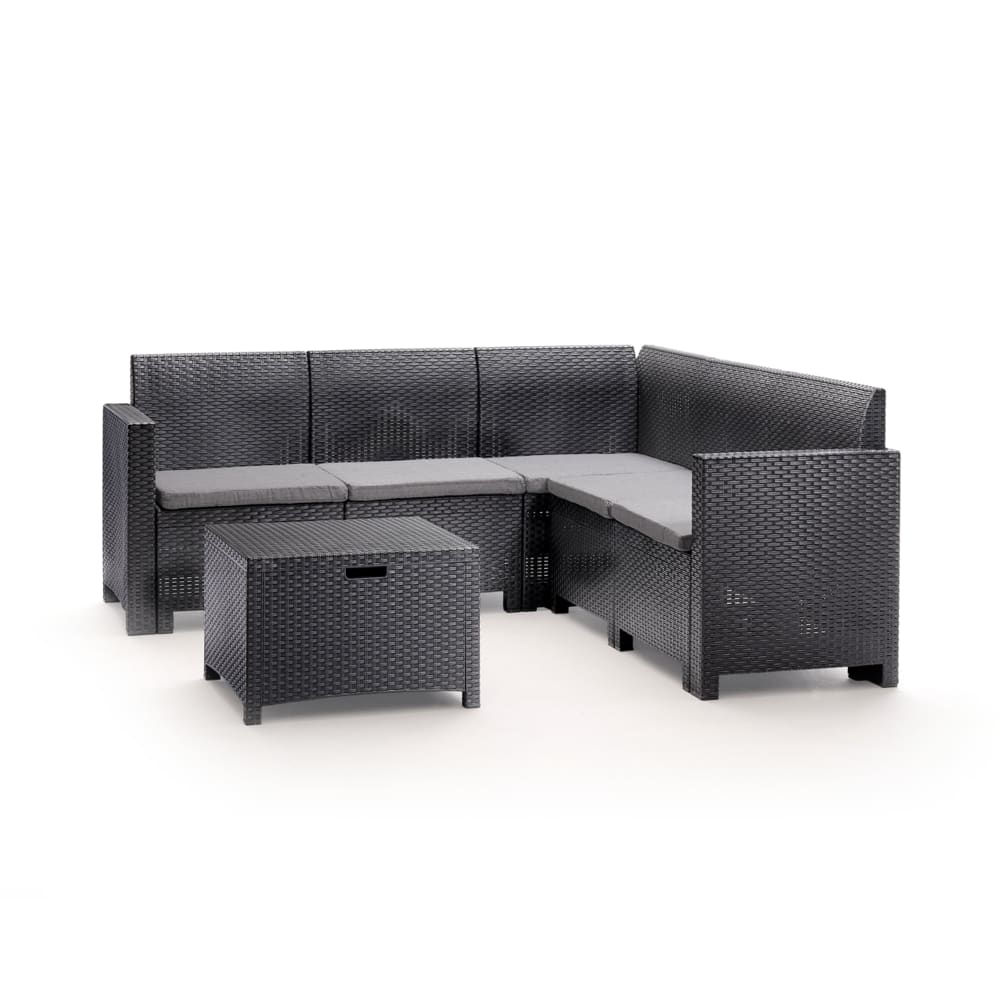 Salon de jardin 5 places en rotin, anthracite