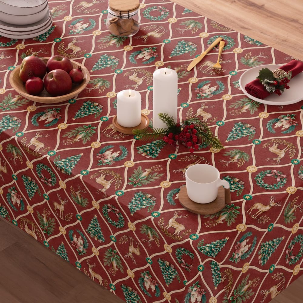 Weihnachts-Tischdecke Baumwolle geometrisch Rot-Grün 155x155cm -