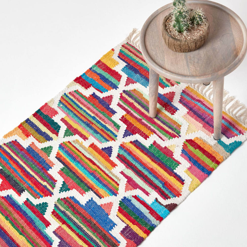 Läufer Kilim Chindi geometrisch Baumwolle Mehrfarbig 66x200 cm -