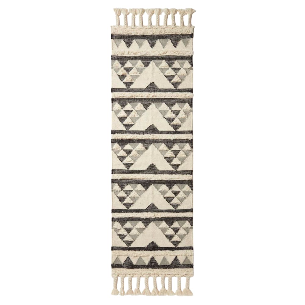 Tapis de couloir kilim en laine noir et blanc 66x200 cm Tapis de couloir kilim en laine noir et blanc 66x200 cm