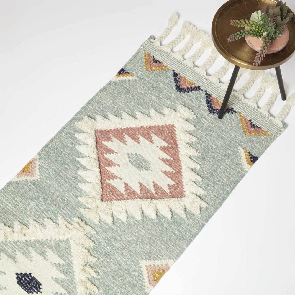 Läufer Kilim Wolle Blau 66x200 cm - Maisons Du Monde