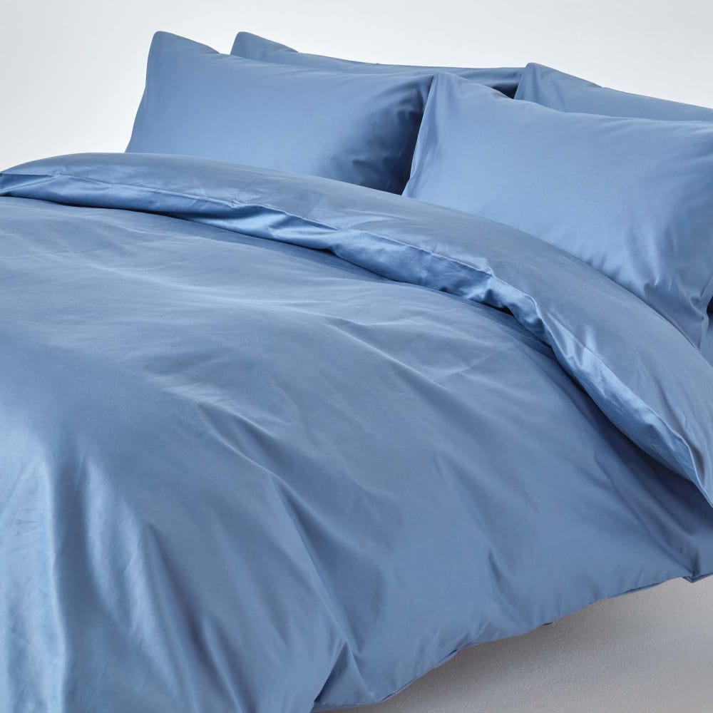 Parure de lit en satin de coton égyptien bleu 200x200 cm Parure de lit en satin de coton égyptien bleu 200x200 cm