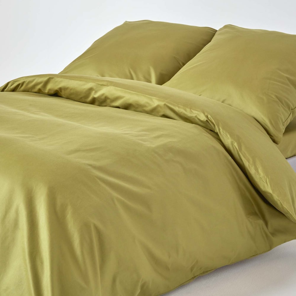 Parure de lit en satin de coton égyptien vert olive 155x220 cm Parure de lit en satin de coton égyptien vert olive 155x220 cm