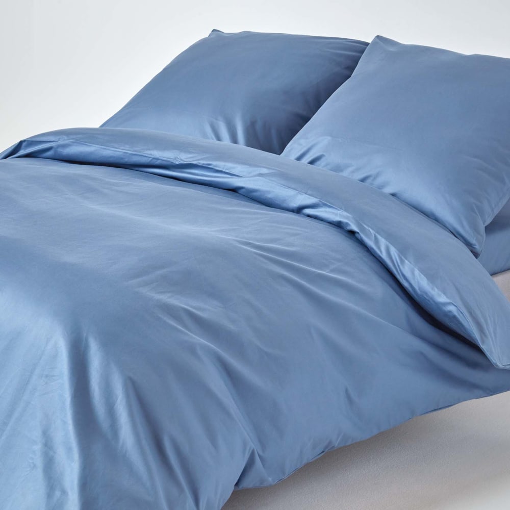 Parure de lit en satin de coton égyptien bleu 155x220 cm Parure de lit en satin de coton égyptien bleu 155x220 cm