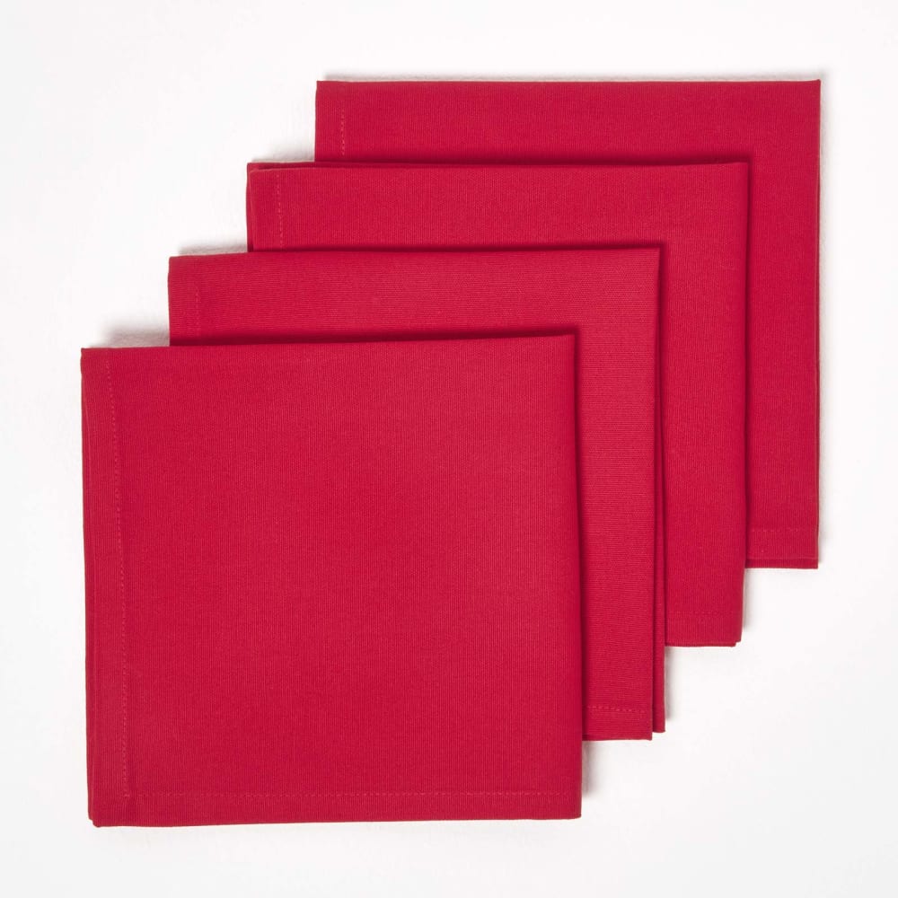 Lot de 4 serviettes de table noël en coton rouge Lot de 4 serviettes de table noël en coton rouge