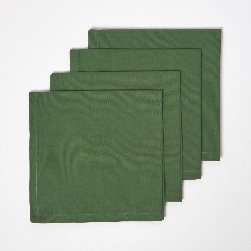 Lot de 4 serviettes de table uni en coton vert foncé Lot de 4 serviettes de table uni en coton vert foncé