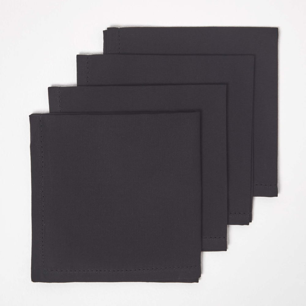 Lot de 4 serviettes de table en coton noir Lot de 4 serviettes de table en coton noir