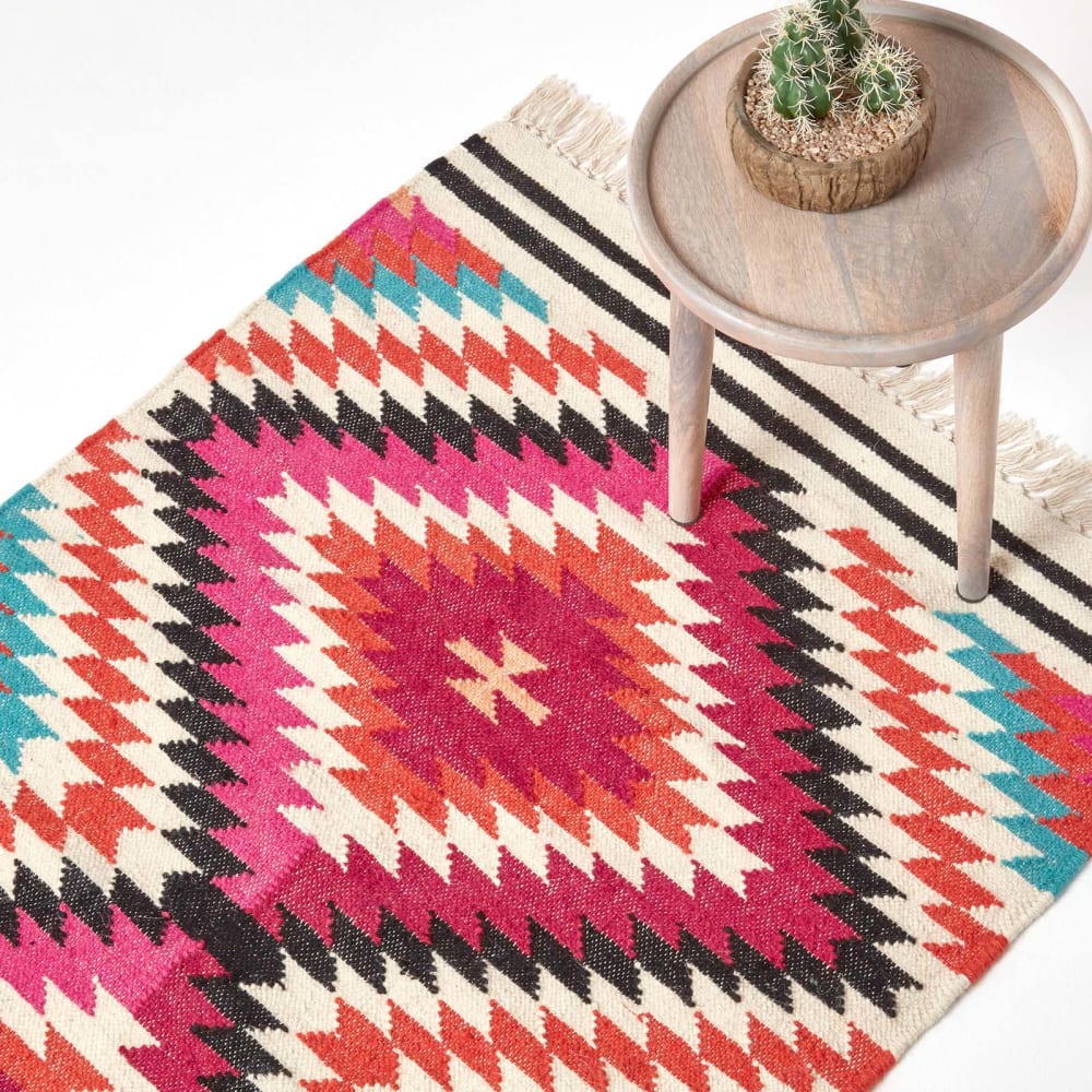 Teppich kilim geometrisch wolle mehrfarbig 90x150 cm - Maisons Du