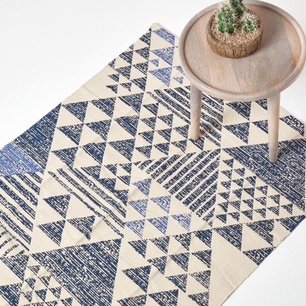 Teppich geometrisch baumwolle blau 90x150 cm - Maisons Du Monde