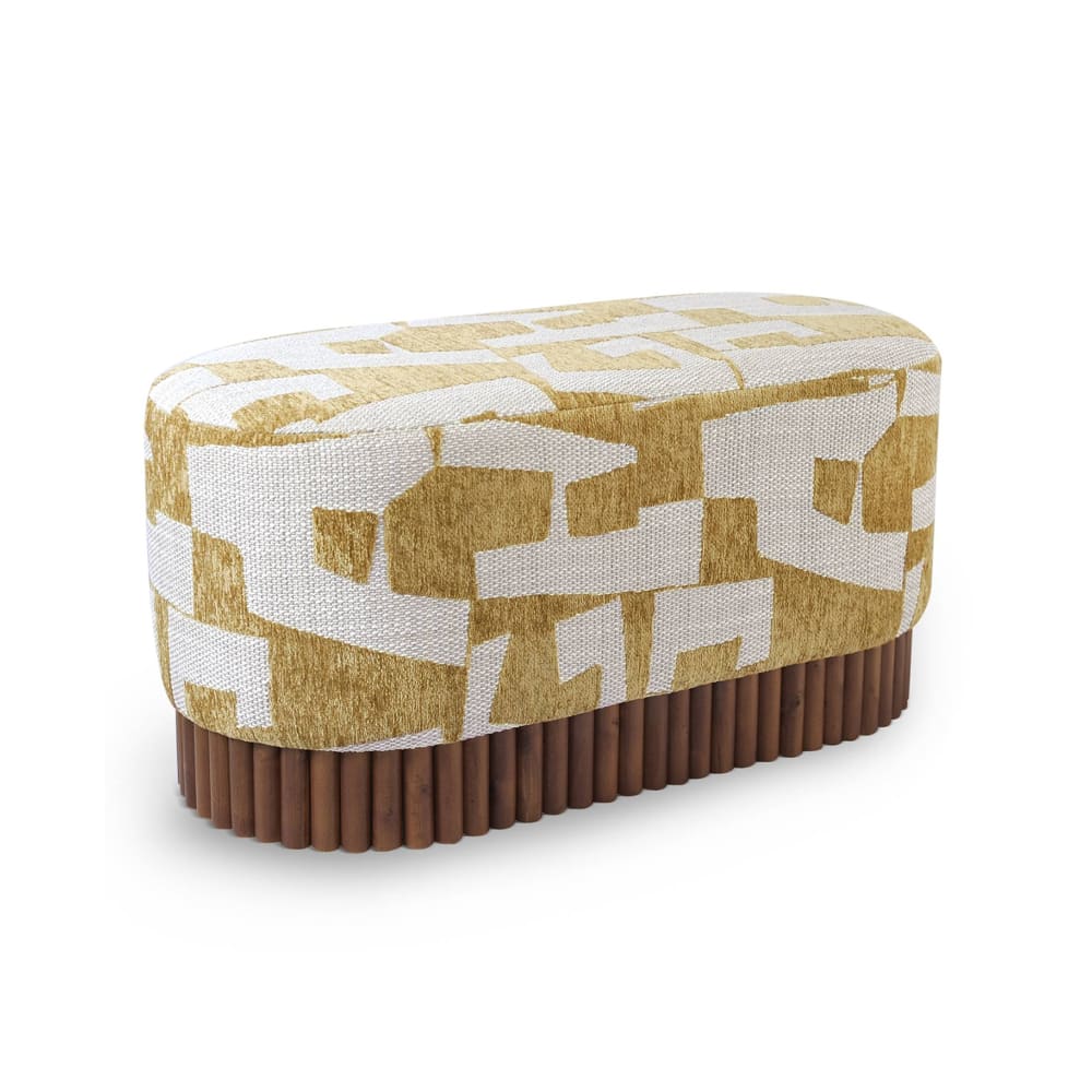 Banc en tissu texturé à motifs moutarde Banc en tissu texturé à motifs moutarde