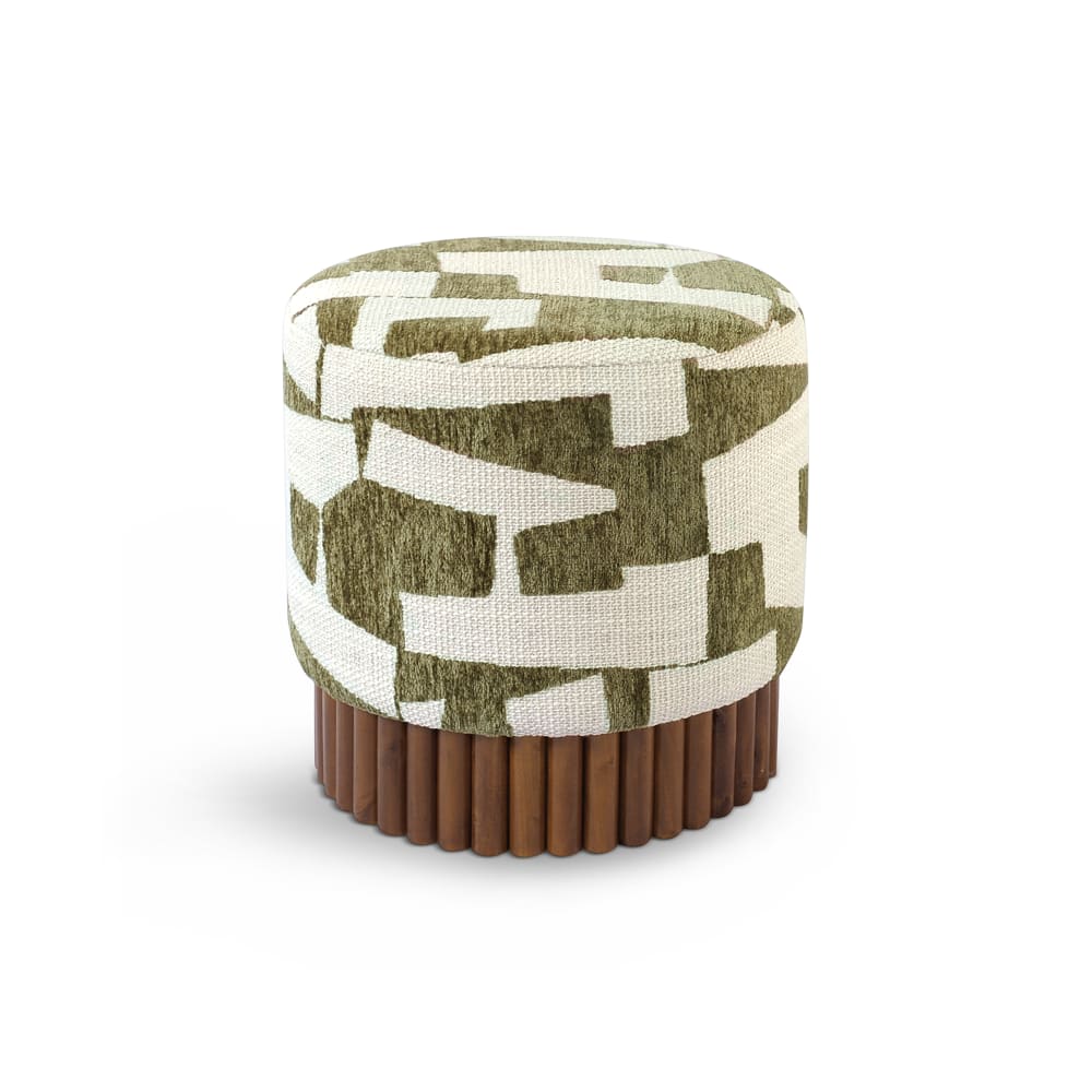 Pouf en tissu texturé à motifs kaki