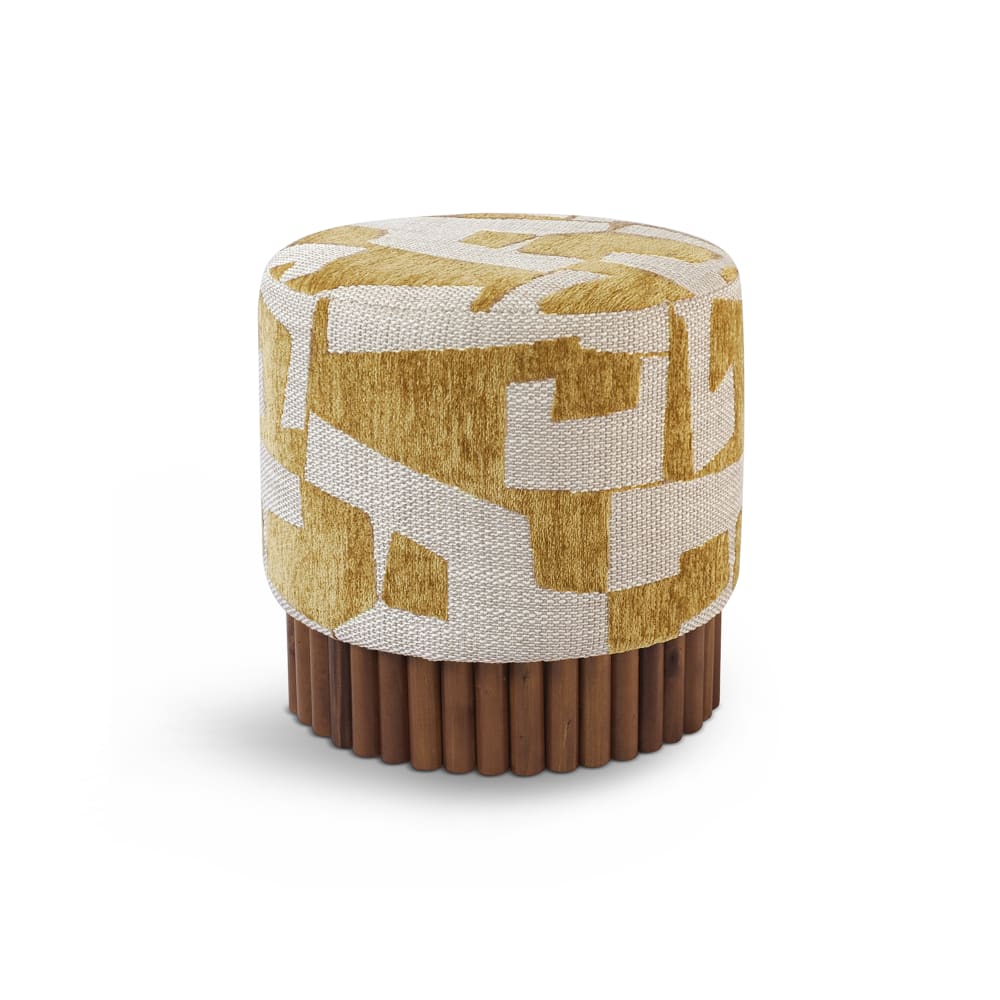 Pouf en tissu texturé à motifs moutarde