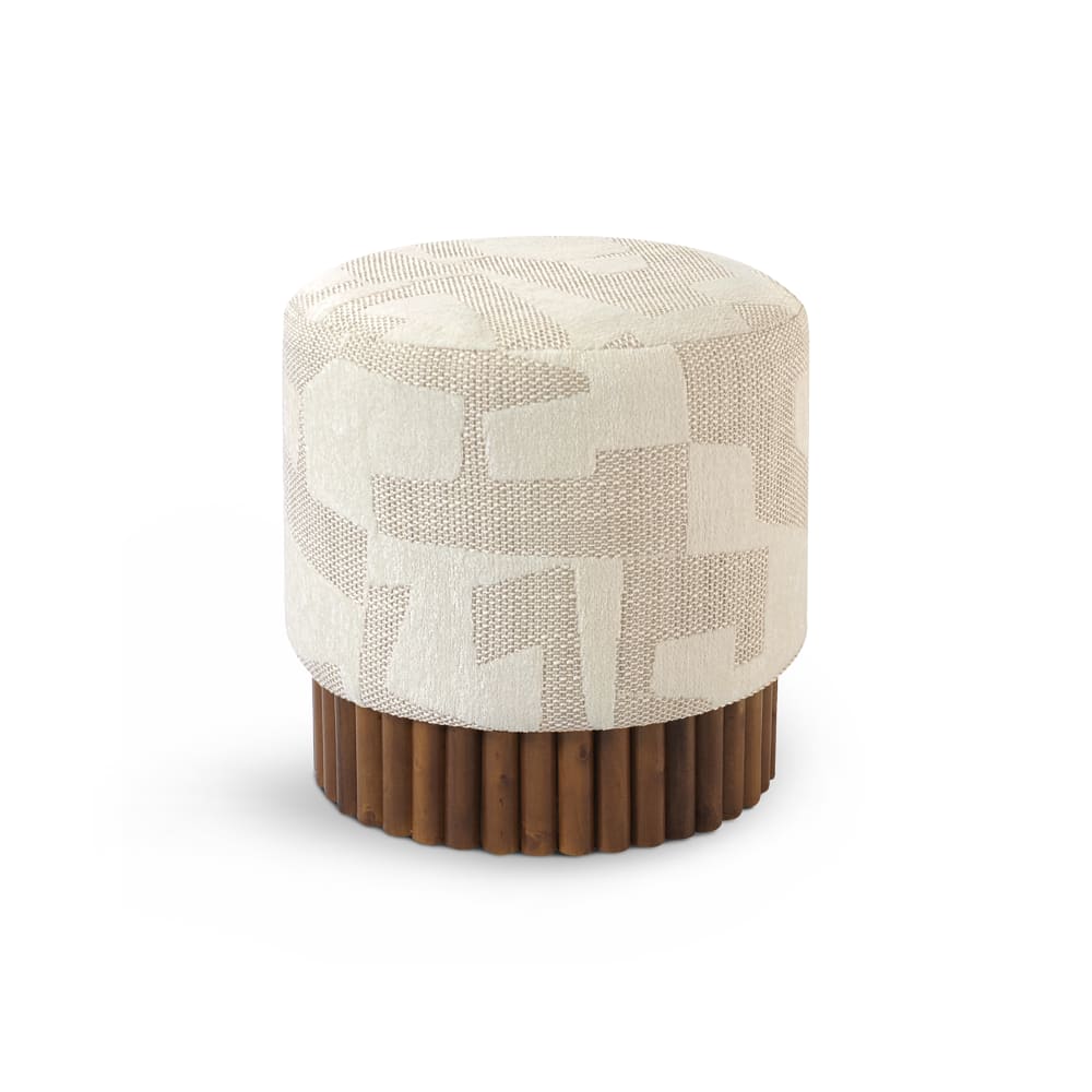 Pouf en tissu texturé à motifs crème