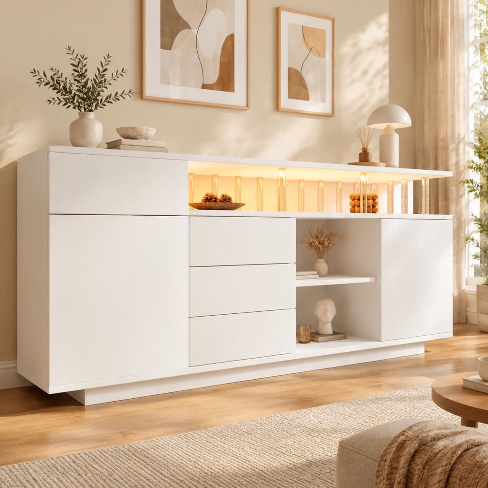 Sideboard aus Holzwerkstoff in Weiß mit LED-Beleuchtung - Maisons